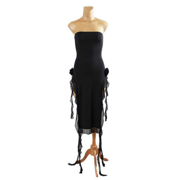 Black Ruffle Tassel 3D-Floral Applique Tube Dress - Picture 1 of 16